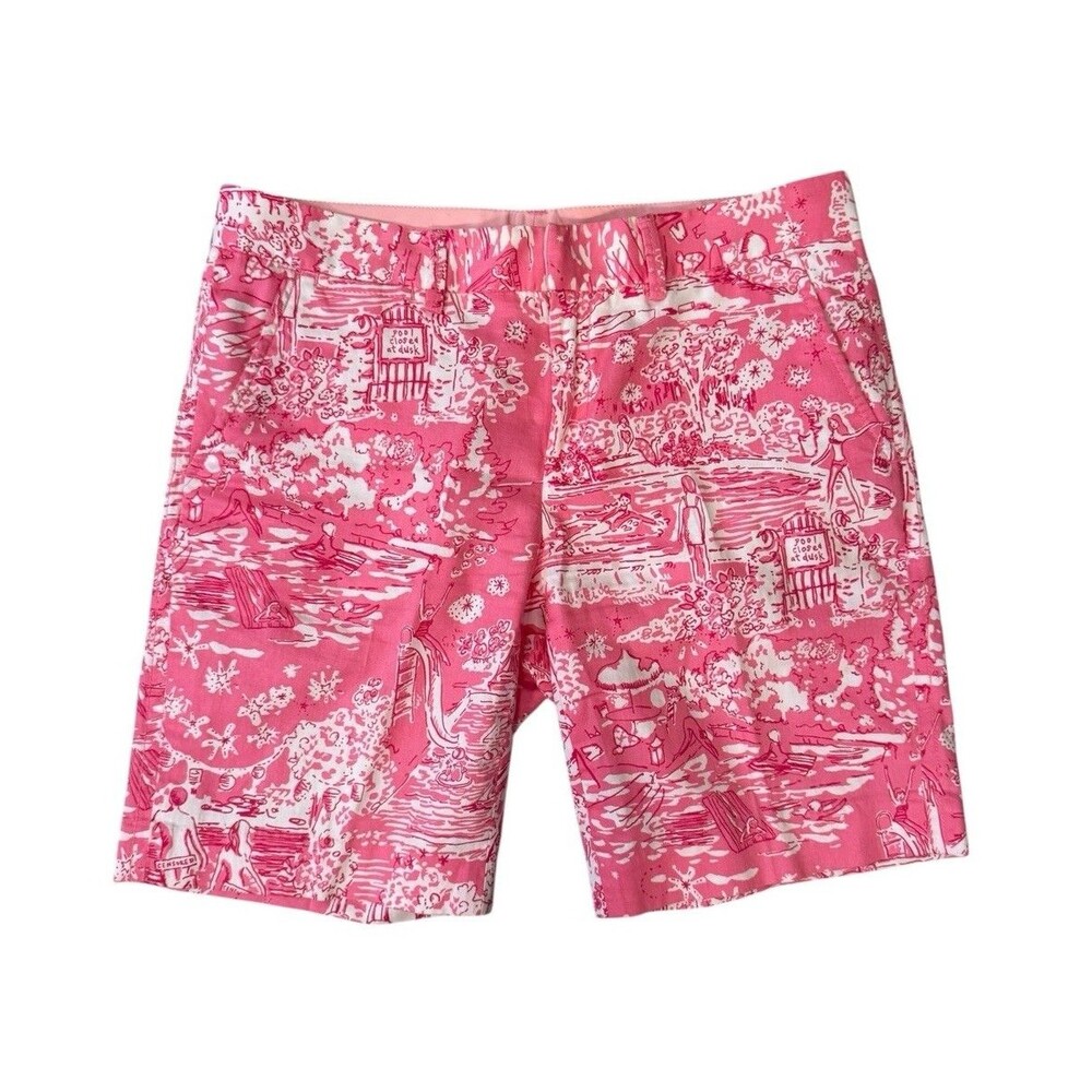 Lilly Pulitzer Pink Womens Sz 4 Bermuda Shorts Skinny Dippin‎ Print Needs Button